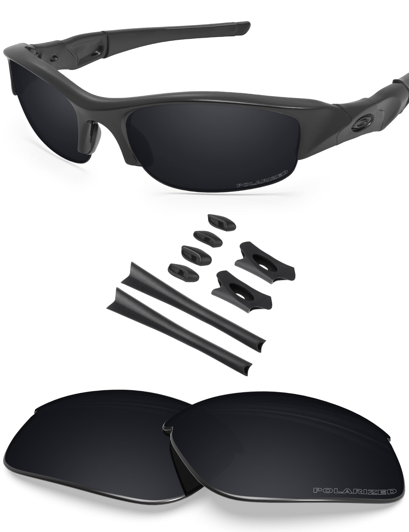 BlazerBuck Anti-salt Polarized Replacement Lenses & Sock Kit for Oakley Flak Jacket - Black