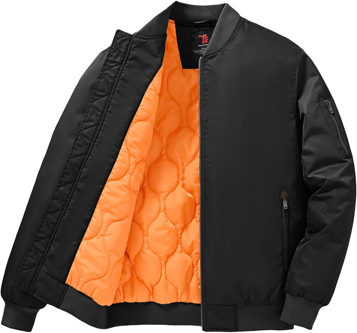 TBMPOY Men's Winter Bomber Jacket Warm Fall Casual Flight Windbreaker Padded Coats Full Zip Stylish Varsity