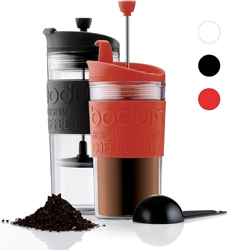 Miniatura 2 de Bodum Travel Press Cafetera con tapa abatible, doble pared, plástico, 0,35 l, 12 oz, color blanco roto