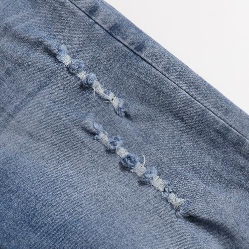 Women's High - Waist Casual Distressed Straight Leg Stretch Jeans with Pockets4