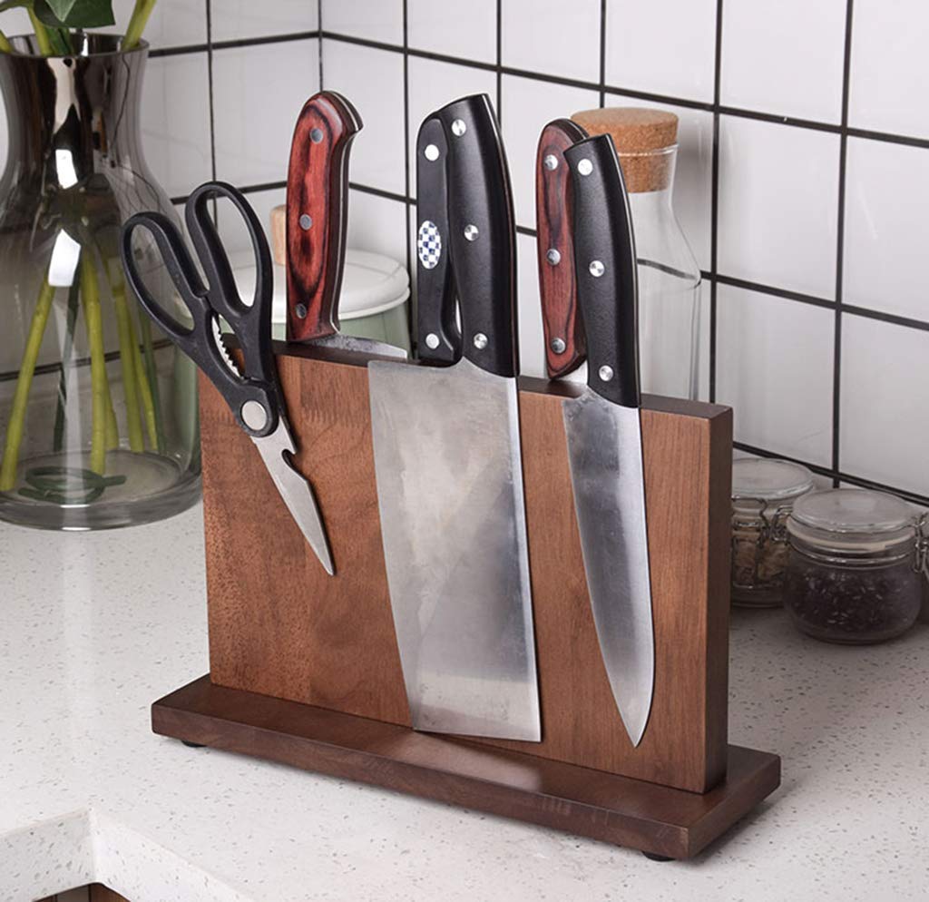 Bloc de Couteaux de Cuisine Porte-Couteau magnétique Universel sans Couteaux Grands Supports Organisateur en Bois Adsorption Double Face Marron
