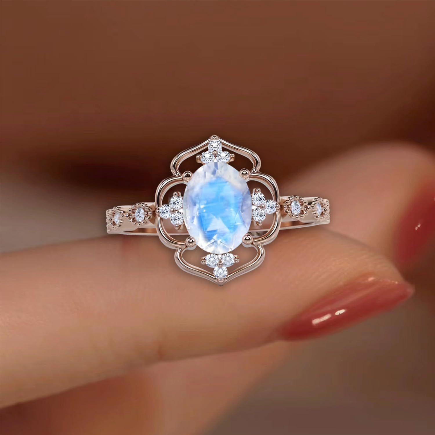 2CT Oval Cut Gemstone Vintage Rings for Women Silver 10K 14K 18K Gold Birthstone Art Deco Engagement Promise Rings for Wedding Anniversary Available in White/Yellow/Rose Color