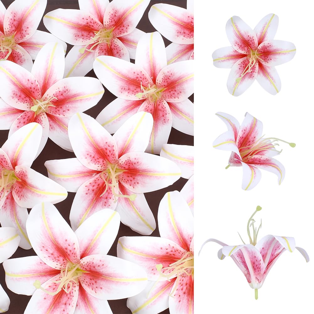 30 Set Künstliche Rosa Lilien, Künstliche Lilienblütenköpfe Aus PVC Mit Realistischen Lilienblättern Abnehmbaren Staubgefäßen Für Brautsträuße Wohnkultur Bastelarbeiten Blumenarrangements