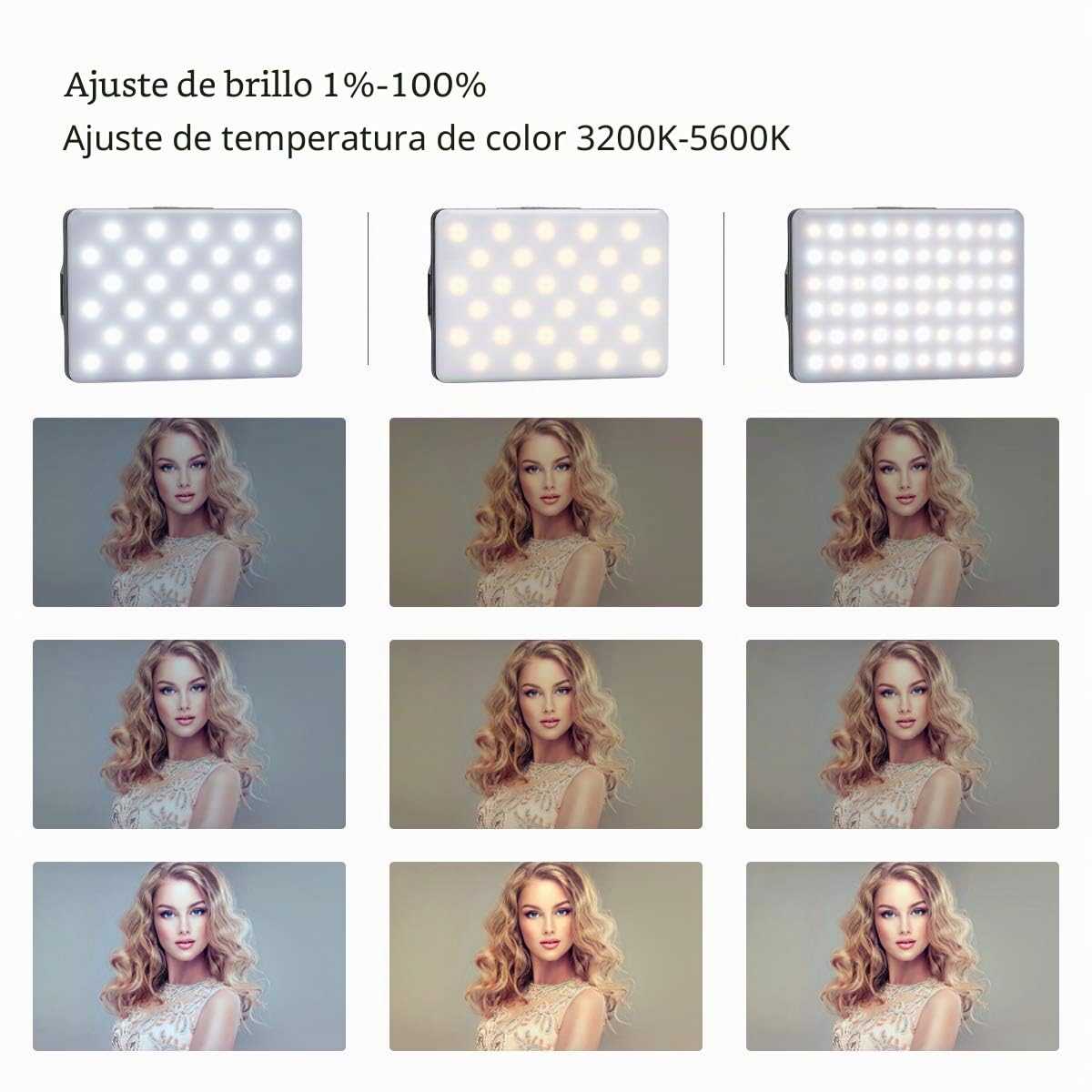Newmowa 60 LED Video Light, 3200-5600K 3 Modos de iluminación y Brillo 10 Niveles Regulable CRI95+ portátil Light para teléfono, iPhone, Android, iPad, Laptop