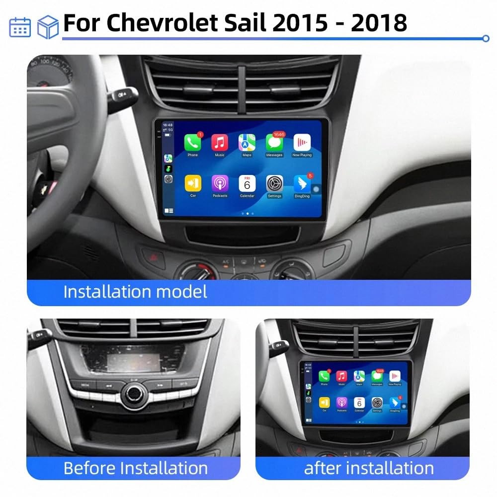 Car Stereo Carplay Radio de Coche para Chevrolet Sail Aveo 2015-2019 Soporta Bluetooth, Control Volante, USB, WiFi, 4G, Mirror-Link, GPS Navegador/Radio FM, 8 Nuclear 6G+128G