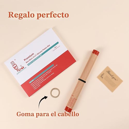 Miniatura 7 de Folksy Super Kitchen Red - Tapete de silicona antideslizante para pastelería extra grande con medidas de 28 x 20 pulgadas para hornear de silicona