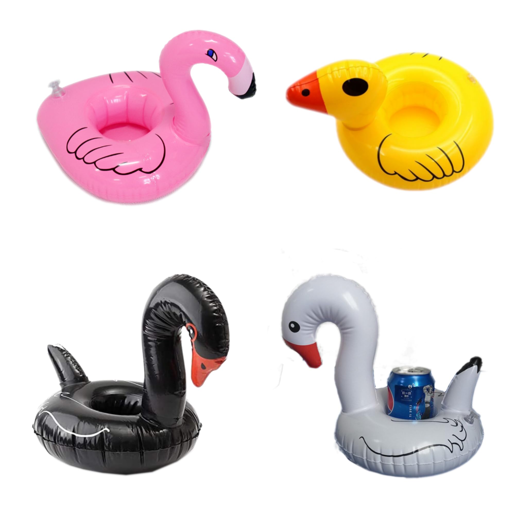 Bargain Wells Bird Pack – Flamingo, Duck & Swans Inflatable Drink Holders – Pool Bath Hot Tub Cup Float