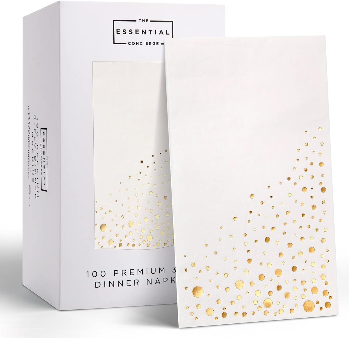 Gold Dinner Napkins, 100 White and Gold Napkins for Wedding | Soft 3-ply paper, foil-stamped detail, elegant place settings, receptions, holiday entertaining, birthdays and anniversaries