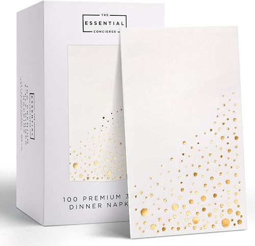 Gold Dinner Napkins, 100 White and Gold Napkins for Wedding