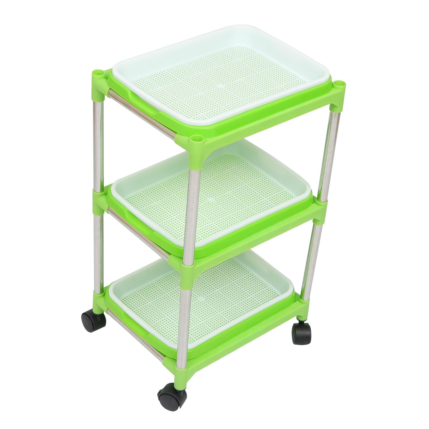 Abaodam Juego de Bandejas de Germinación con Estante de Acero Inoxidable de 3 Capas Bandejas Plásticas para Brotes sin Suelo Cultivo Hidropónico Adecuado para Jardín y Huerto Interior