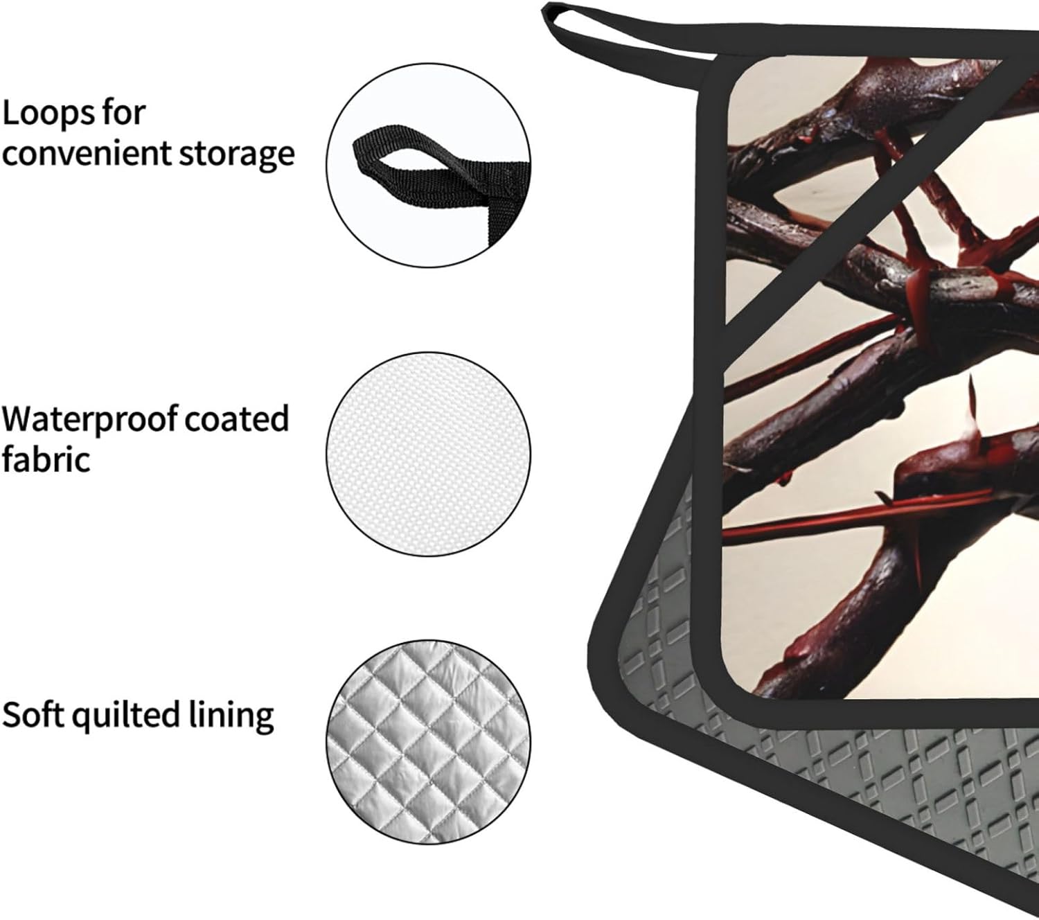 Crown of Thorns Oven Mitts and Pot Holders Set of 4 Heat Resistant Kitchen Gloves with Silicone Palm Hot Pads for Baking Cooking Grilling BBQ