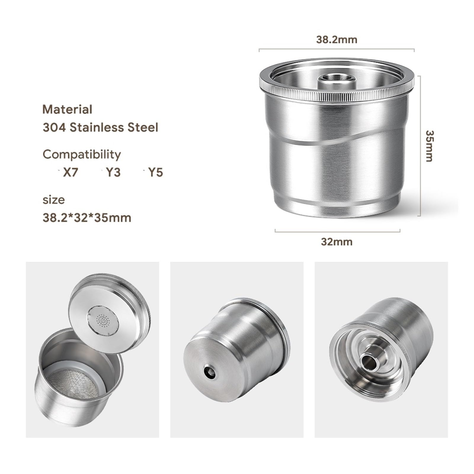 Compatible Con Illy, Máquina De Café X7 Y3 Y5, Cápsula De Café De Acero Inoxidable De Metal, Cápsula Recargable, Ajuste De Taza De Filtro Reutilizable(3PCS)