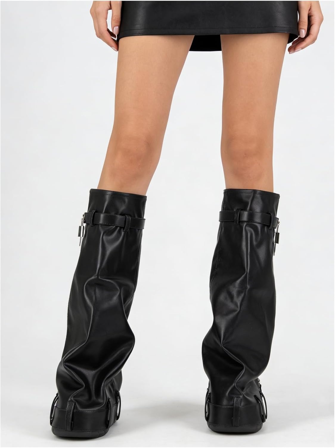 Women’s Fold Over Knee High Boots Platform Wedge Slouch Boots, Round Toe Slip On Tall Boots, Regular & Wide Width, Fashion Comfort for Concert & Casual Wear - Image 3