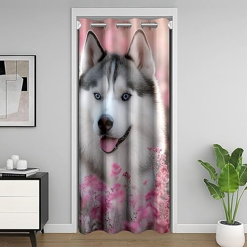 jejeloiu Cortina de puerta de perro salchicha para privacidad de puerta, husky siberiano 30% a 50% oscurecimiento de la habitación, cortina térmica