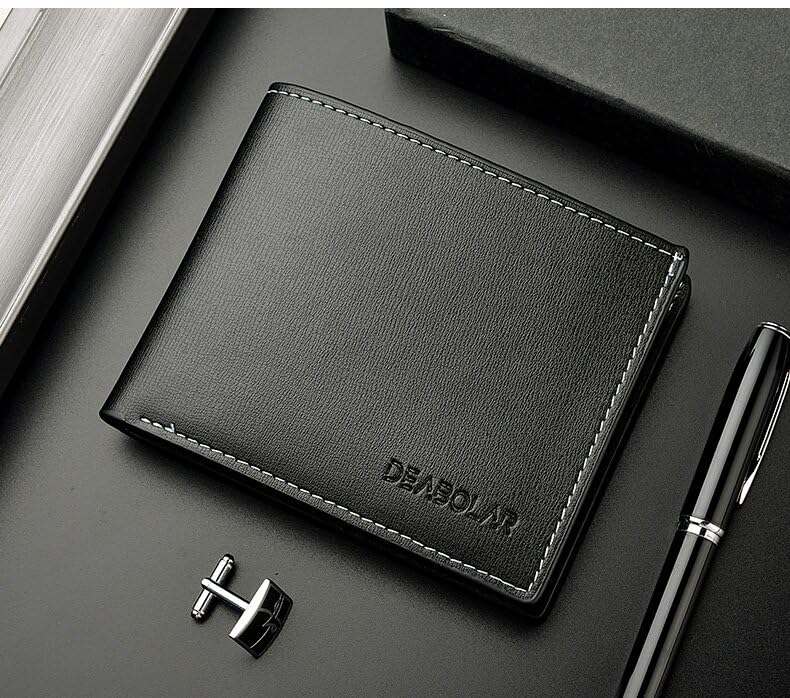 Image of Slim Wallet for Men with Coin Purse, Minimalist Wallet with Zipper, Bifold Mens Wallets with Credit Card Holder, PU Leather Men's Wallet with Money Clip, Carteras Para Hombres (BLACK D1)