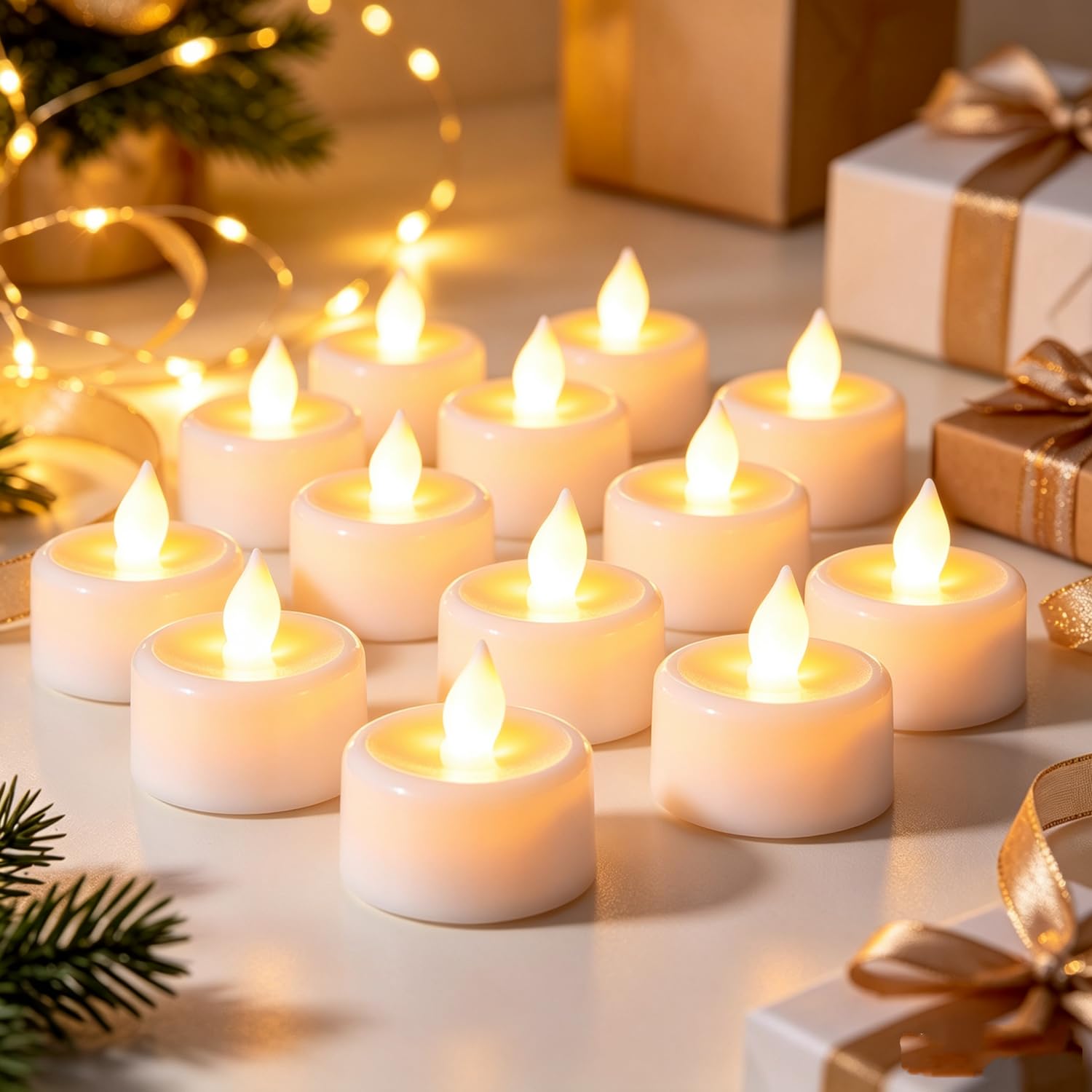 4-12 pcs Realistic and Bright Battery Operated Flameless LED Tea Lights Candles,Crystal Electric Fake Candles for Halloween Valentine's Day Weddings Christmas Party Festivals Decoration in Warm Yellow