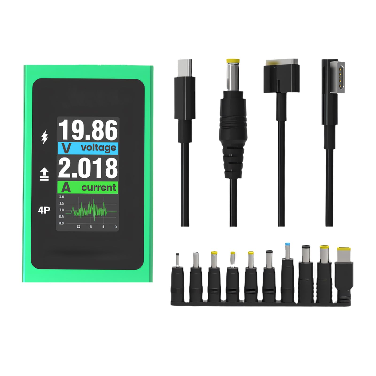 Cable de alimentación de 100 W para reparación de portátiles con 10 adaptadores, adecuado para varios modelos y fuente de alimentación para portátil con visualización en tiempo real