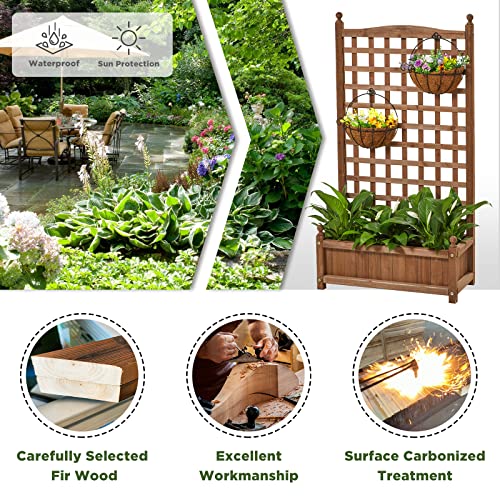 Amerlife Raised Bed With Trellis Raised Garden Bed Outdoor Planter Box Wood Lattice For Vine Climbing Plants Flowers #TOP4