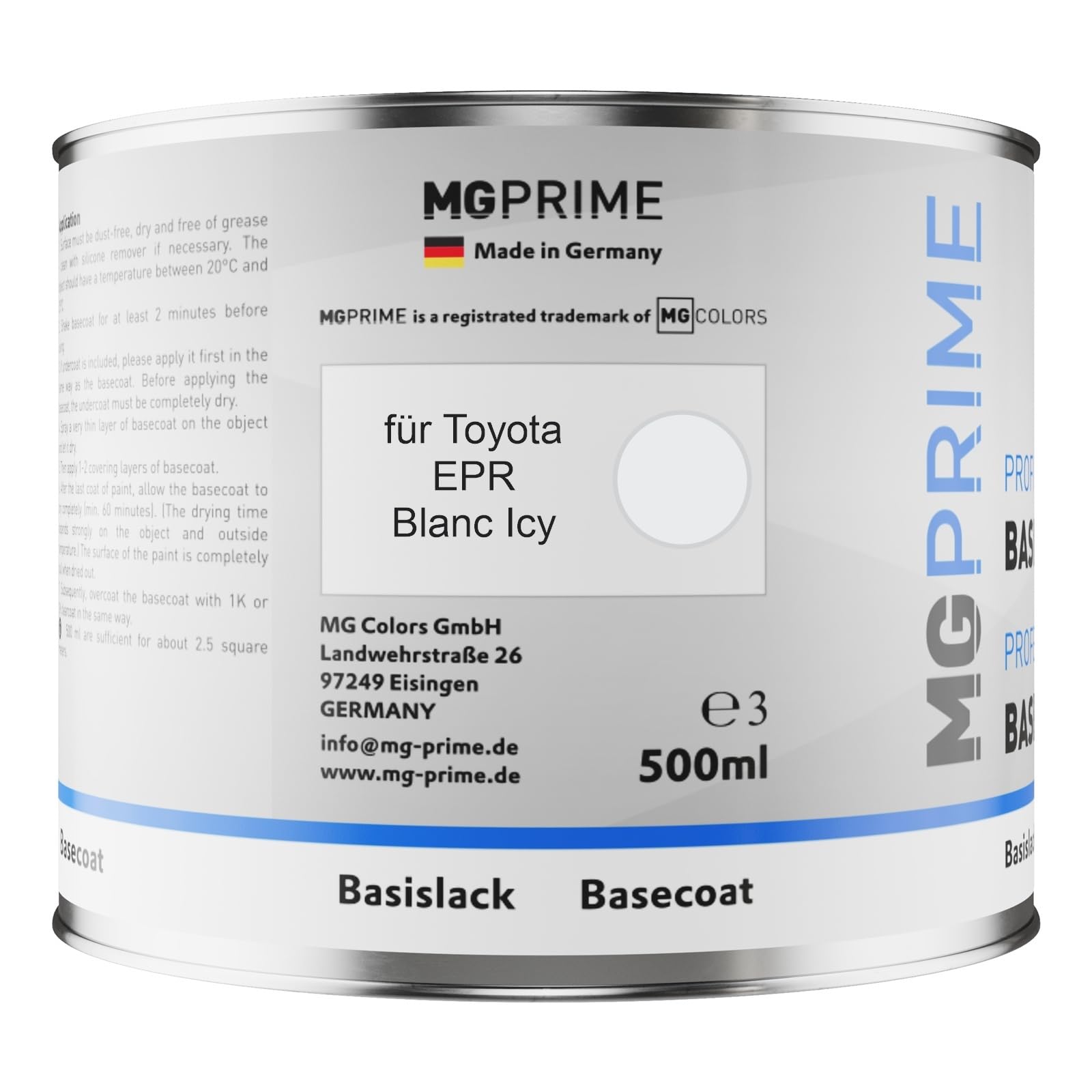 MG PRIME Pintura automotriz Set bote listo para pulverizar para Toyota EPR Blanc Icy Pintura base + pintura transparente de 2 componentes 1,25 l