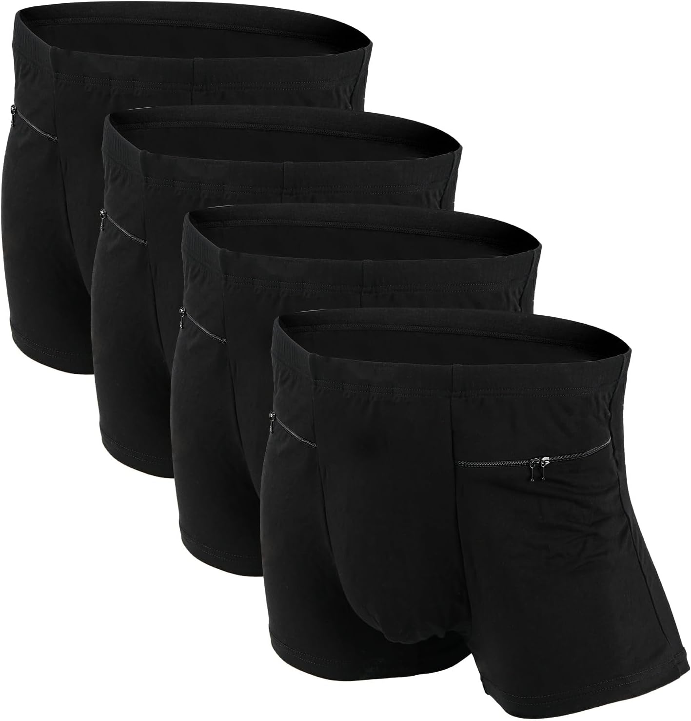 Pocket Underwear for Men with Secret Hidden Pocket, Travel Boxer Briefs, 4 Packs (Black)
