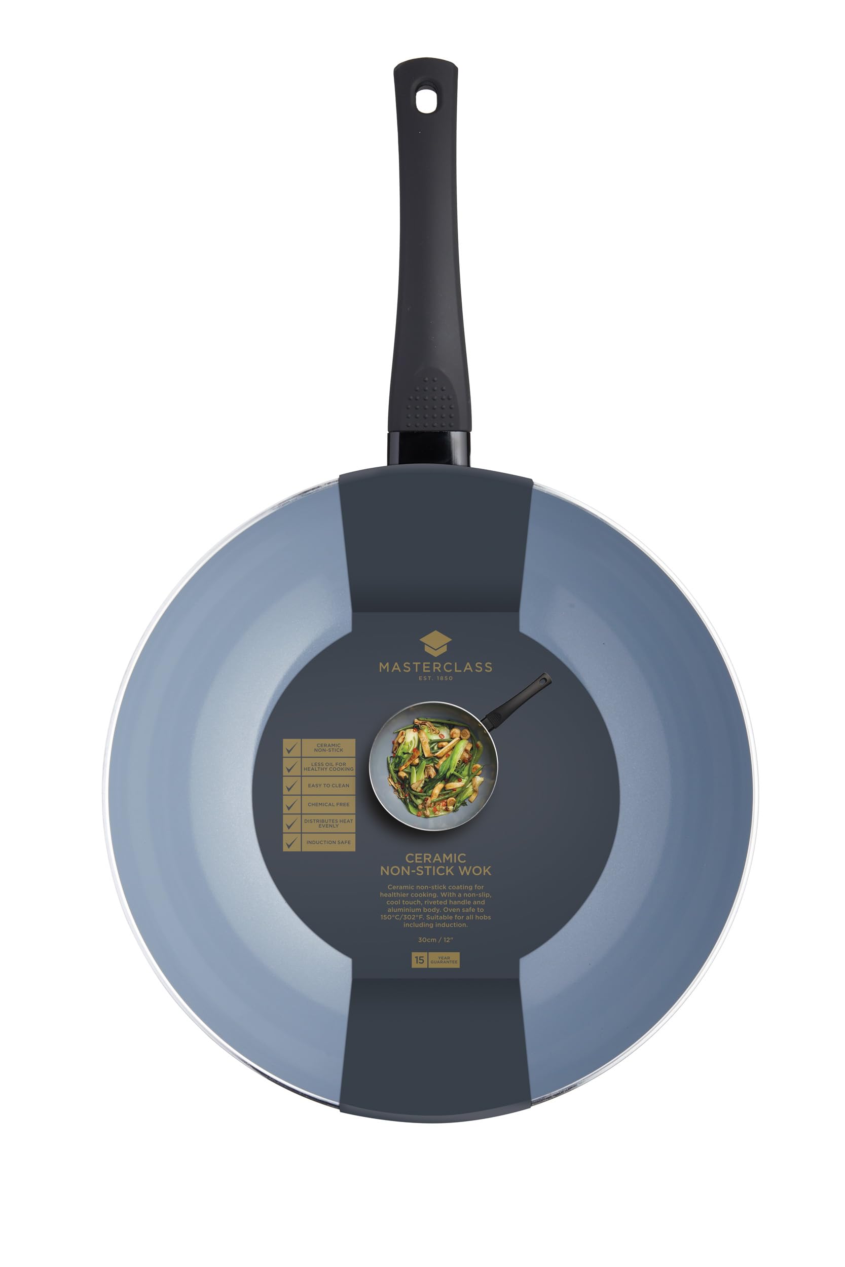 MasterClass Wok de cerámica antiadherente para inducción, sin PTFE, PFOA ni BPA, 29,5 cm (11,5")