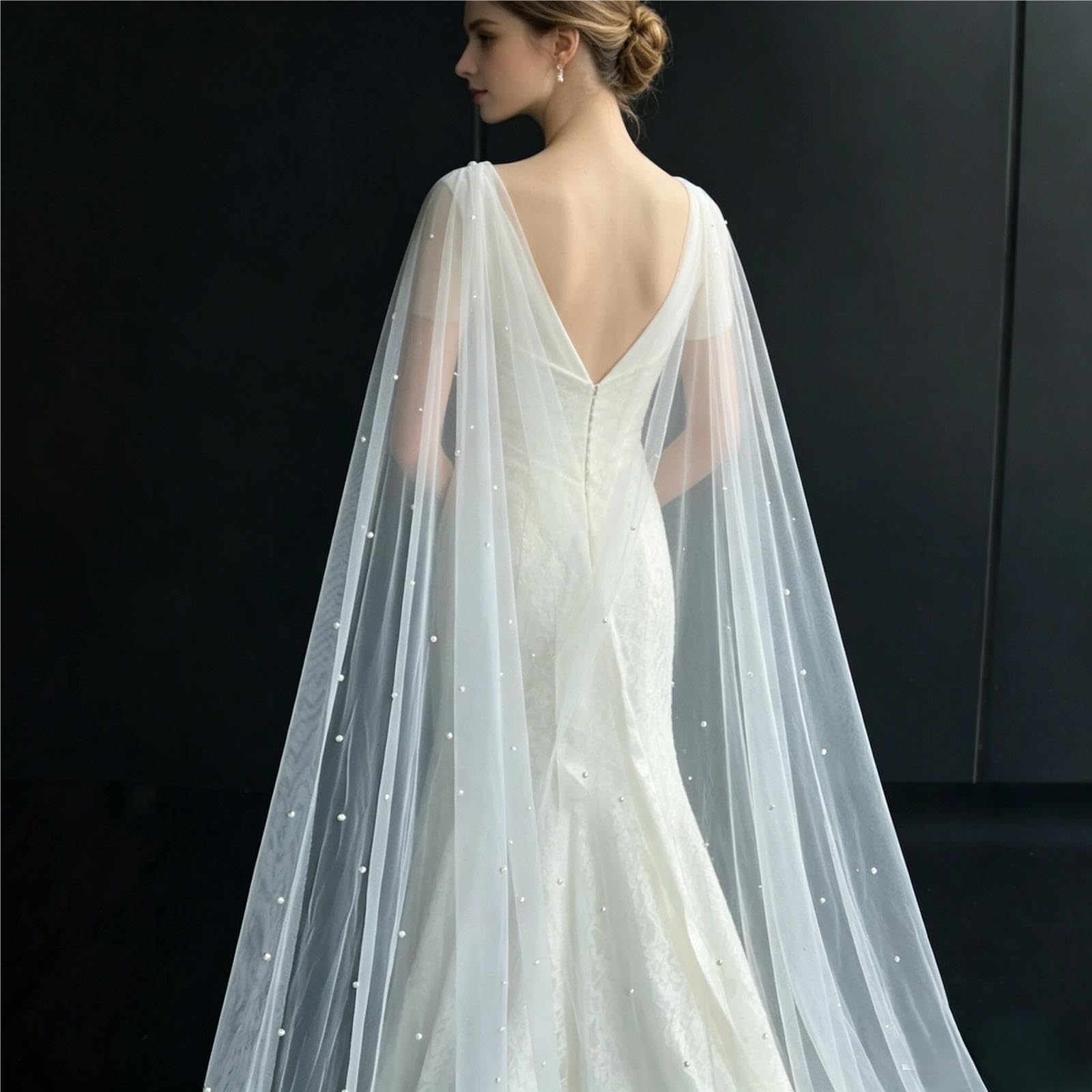Scialle Donna Elegante Scialle da sposa in tulle di perle