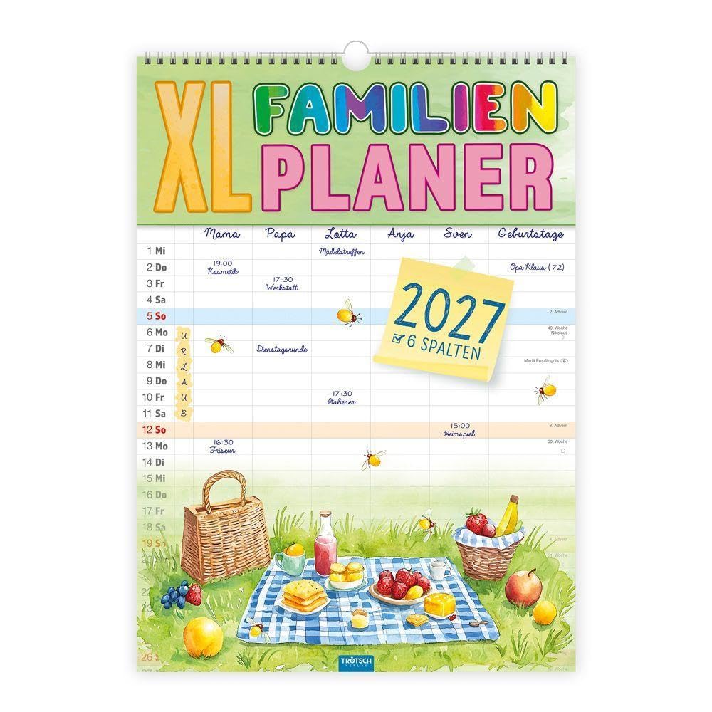 Trötsch Großbildkalender XL Familienplaner 2027 mit 6 Spalten: Wandkalender