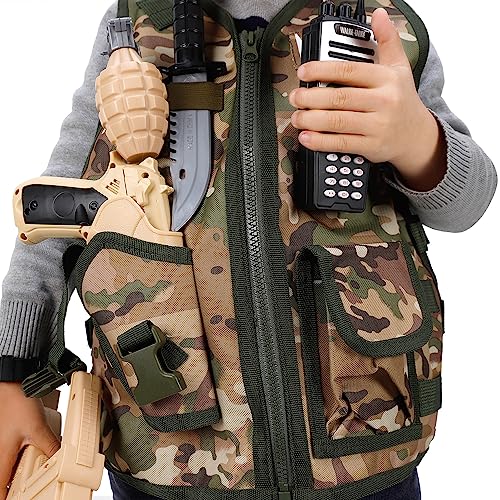 Liberty Imports Kids Army Soldier Military Combat Marines Desert Camo Halloween Costume, Deluxe Dress Up Cosplay Role Play Set With Helmet, Monocular, Toy Guns, Accessories (11 Pcs) #TOP3