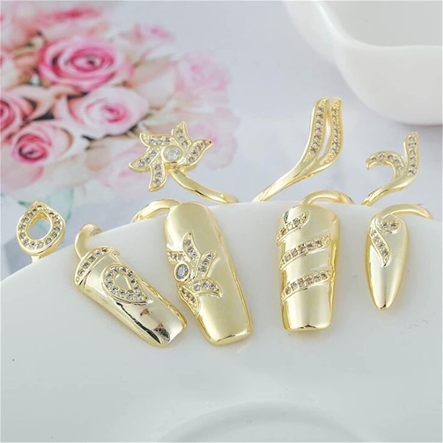 DZHILHMX Nail Rhinestones - 3D Multi Shape Size, Champagne Gold Nail Gems, Flat Back, with Kit, for Nail Art