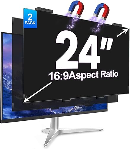 Paquete de 2 pantallas magnéticas de privacidad de 24 pulgadas para monitor de computadora, relación de aspecto 16:9, película protectora