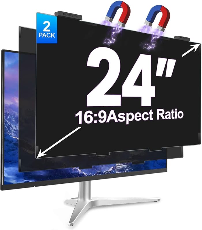 Paquete de 2 pantallas de privacidad magnéticas de 24 pulgadas para monitor de computadora, relación de aspecto 16:9, película protectora extraíble anti-azul/deslumbrante, filtro privado de seguridad de escritorio antiespía de 24 pulgadas