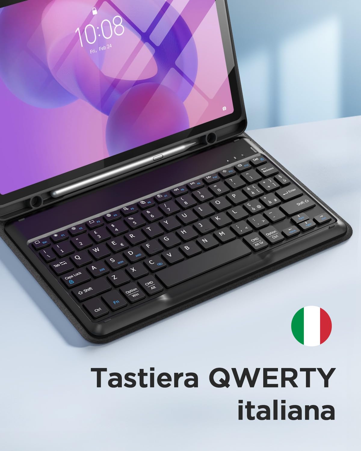 EasyAcc Cover Tastiera Compatibile con Lenovo Idea Tab 11 Pollici Tablet 2025 (TB-336ZU/TB-336FU) con Pellicola Protettiva, [Italiano], Custodia per Tastiera Rimovibile con Portapenne Nero