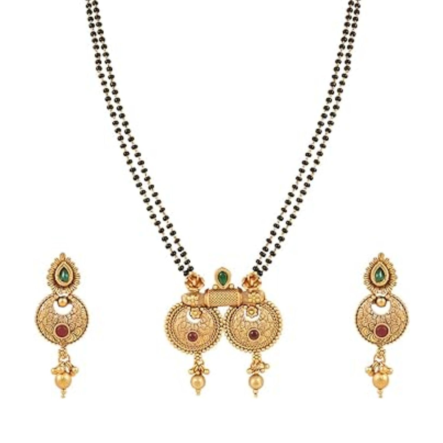 I Jewels Gold Plated Traditional Long Black Pearl Bedded Brass Temple Mangalsutra With Jhumki Earrings Set For Women (D111) (B0C3RJVMLX) Amazon Price History, Amazon Price Tracker