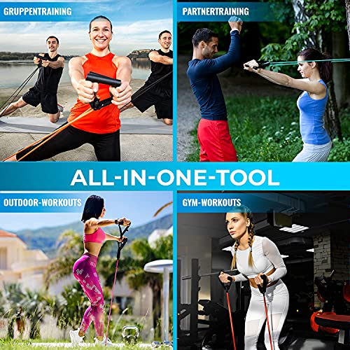 Foto von brendrick® Widerstandsband Set I Resistance Bands Set mit Trainings-APP & Ebook I Pro Fitnessbänder, Expander Tubes I Widerstandsbandset inkl. Griffe, Türanker, Fußschlaufen, Fitnessband Fitness