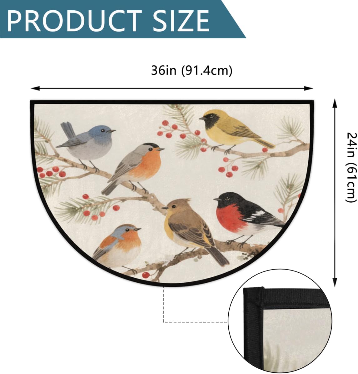 Half Round Door Mat - Indoor Outdoor Bird Branch Art Half Circle Rug for Entryway, Bathroom, Kitchen, Living Room - | Washable Non-Slip Half Moon Mat for Entryway, Bathroom, Kitchen & Living Room