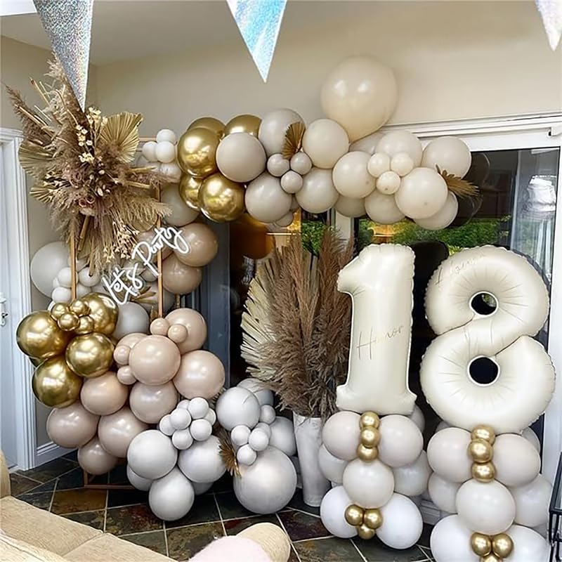 Image of Cream Color 32 Inch Number 1 Helium Foil Balloon for Birthday Decoration Items | Anniversary Decoration Items | Pack of 14