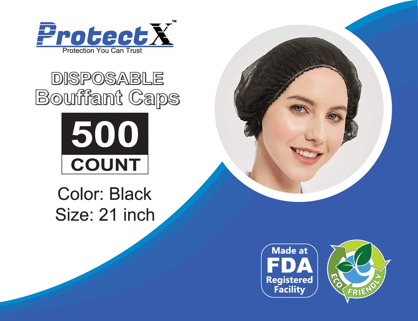 ProtectX Einweg-Haarnetz, 53,3 cm, Schwarz, 500 Stück