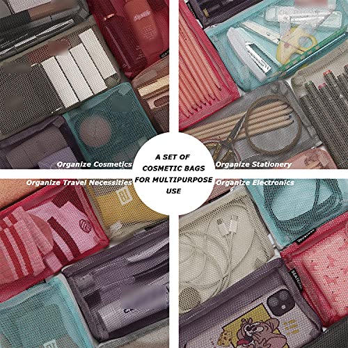 Sea Team 6pcs Multicolored Portable Travel Toiletry Pouch Nylon Mesh Cosmetic Makeup Organizer Bag with Zipper4