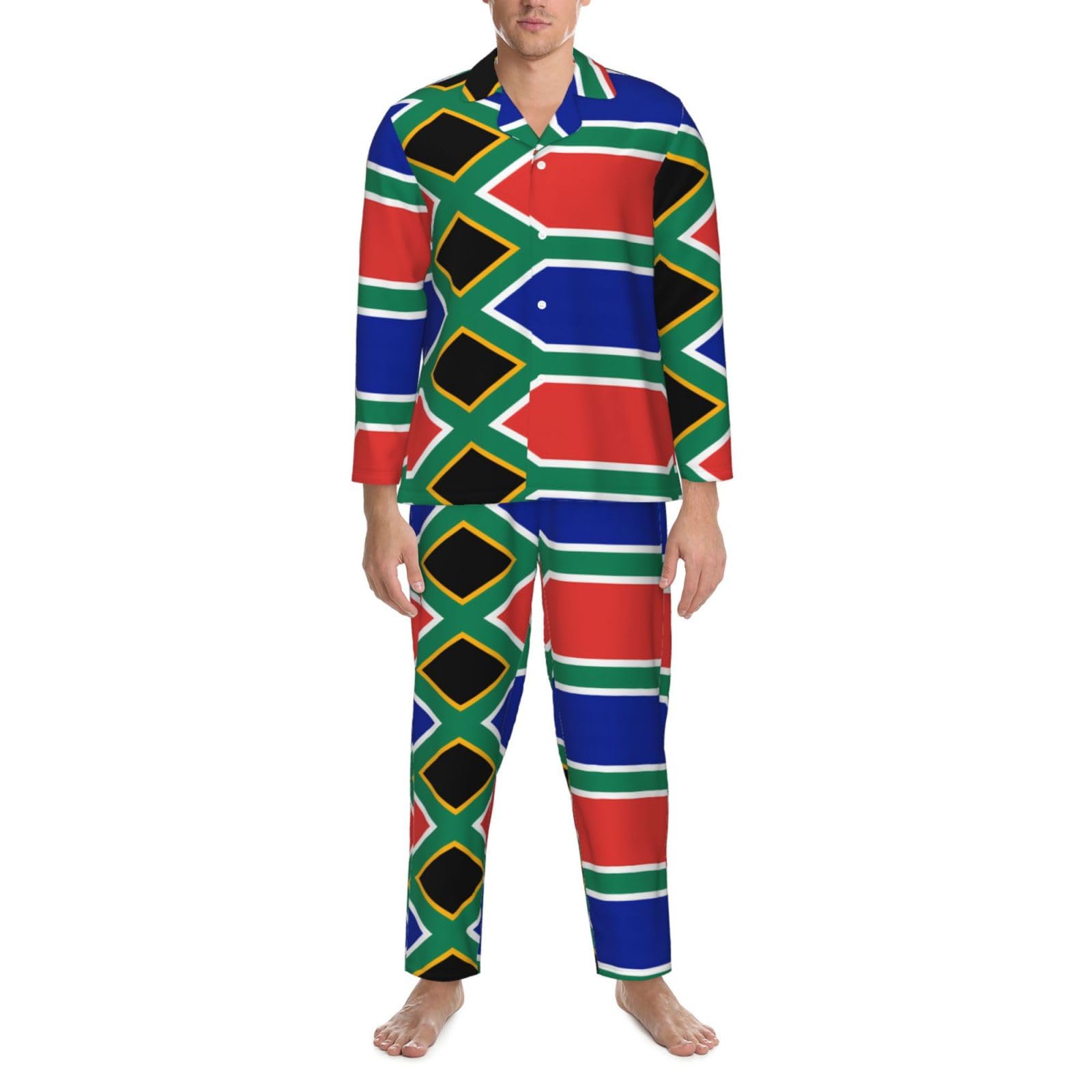 Conjunto de pijama suave para hombre con la bandera de Sudáfrica, pijama de manga larga para hombre, ropa de dormir para descansar