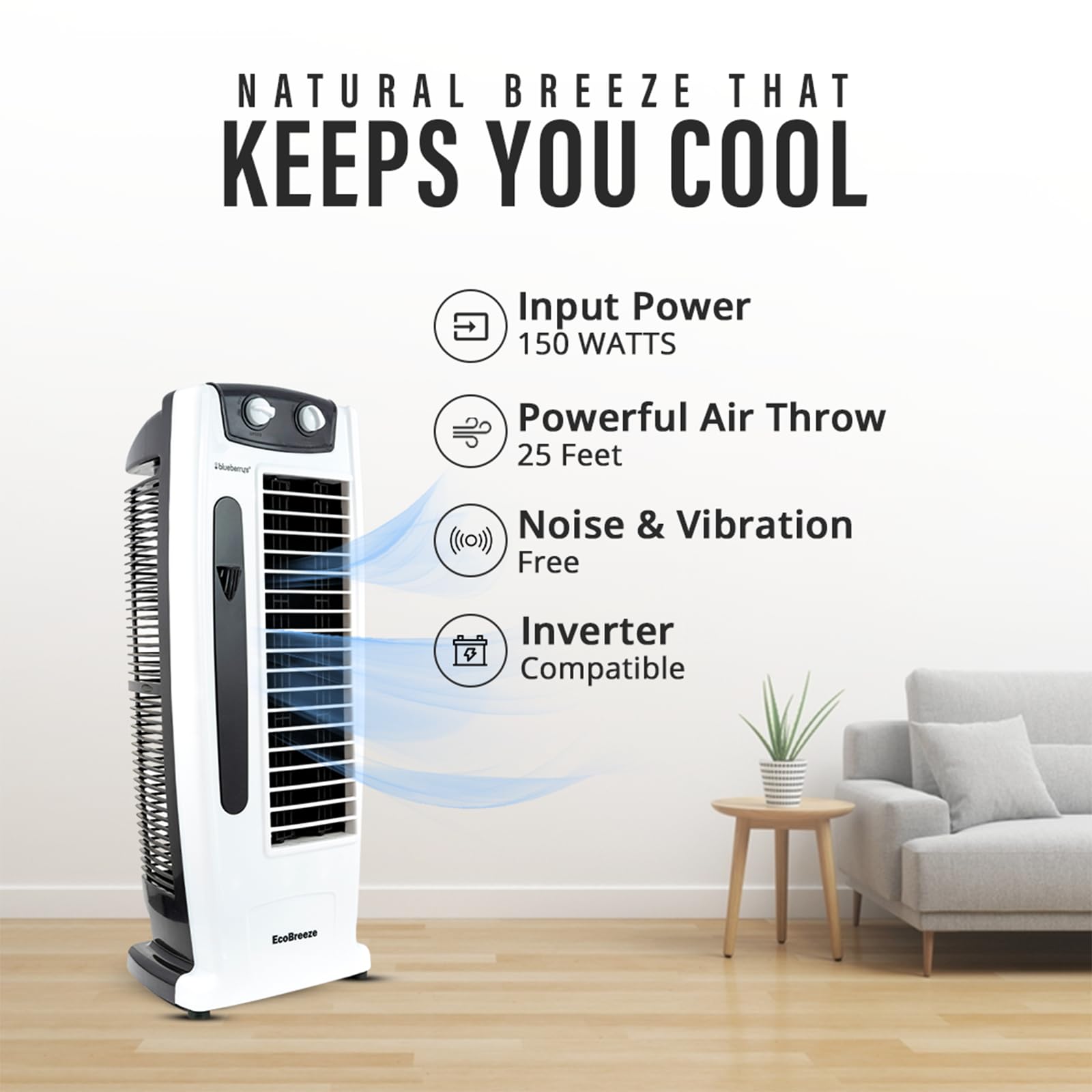blueberry's ๐ง๐ผ๐๐ฒ๐ฟ ๐๐ฎ๐ป - with powerful air throw, 25-Feet Air Delivery, Low Power Consumption, 4-way Air flow and Anti-Rust Body, High Speed Tower fan for home and office 2