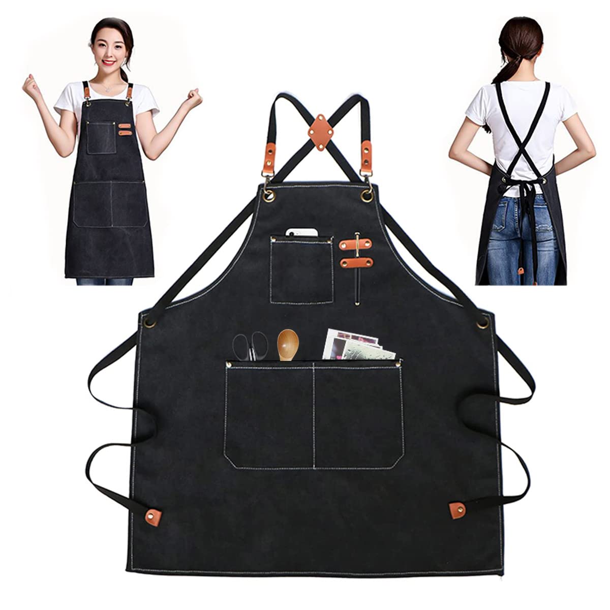 GTDOOCE Delantals Cocina,Delantal Barbacoa,1 Pieza Delantales Impermeables,Delantales con Bolsillo Chefs Cocina,Ajustables de Cocina con 3 Bolsillos Delantale
