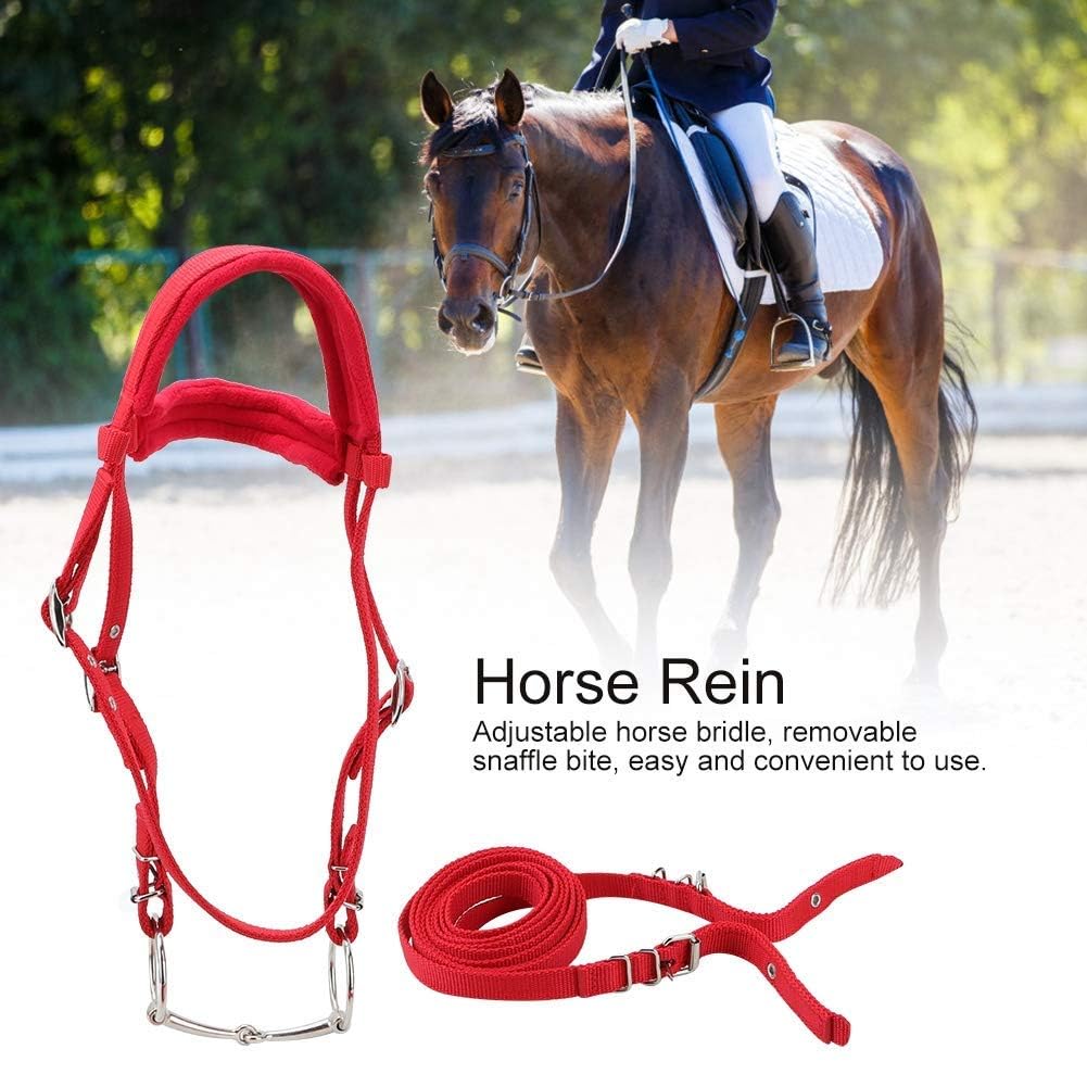 TOPINCN Brida de caballo, rojo ajustable Caballo Brida Reno Arnés Cabezas Caballo Bit Horse Equestrian Accesorios con Cojín Suave