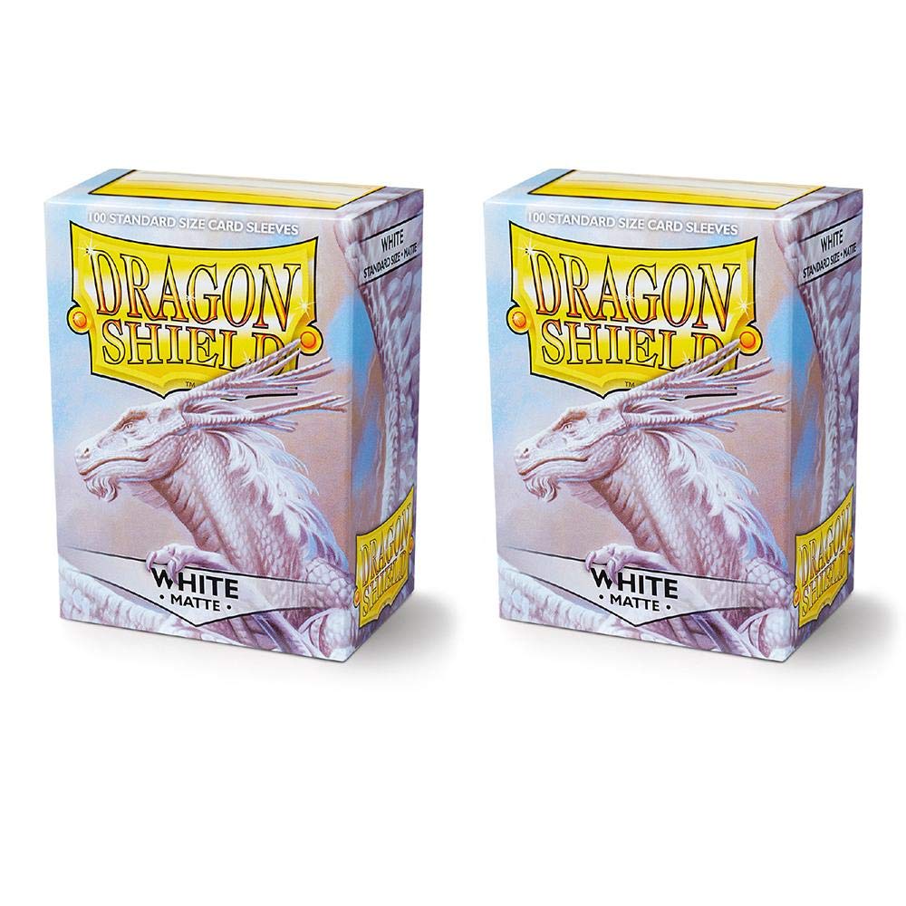 Dragon Shield Matte, Weiß/White 200 Card Holder, Sleeves (2 Packs, 2 x 100) for TCGs Pokemon MTG Magic