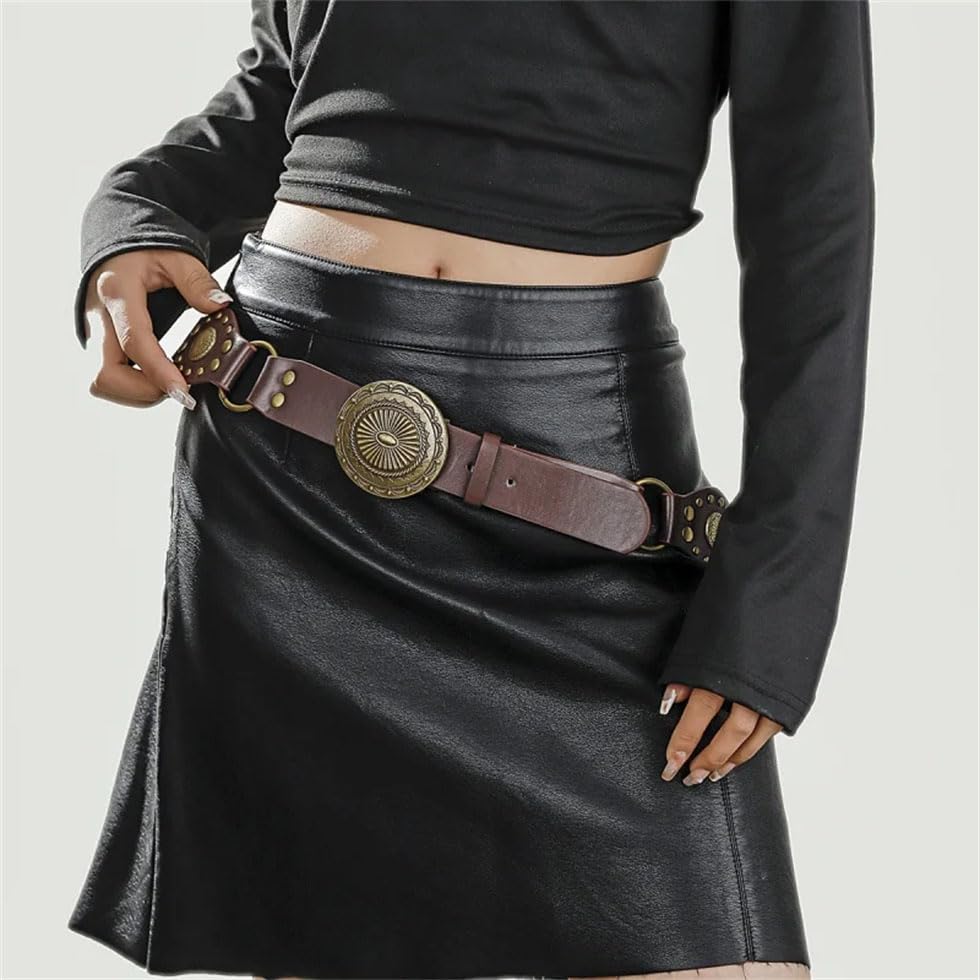 Pohullan Women Vintage High Street Faux Leather Patchwrok Design Belts Harajuku Metal Decoration Waistband3