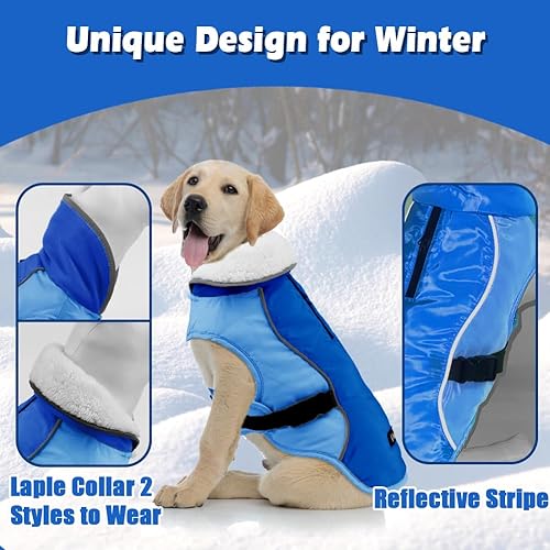 Miniatura 10 de EMUST Chaqueta de invierno para perro, acogedora chaqueta resistente al viento para clima frío, chalecos de perro de color sólido para invierno para