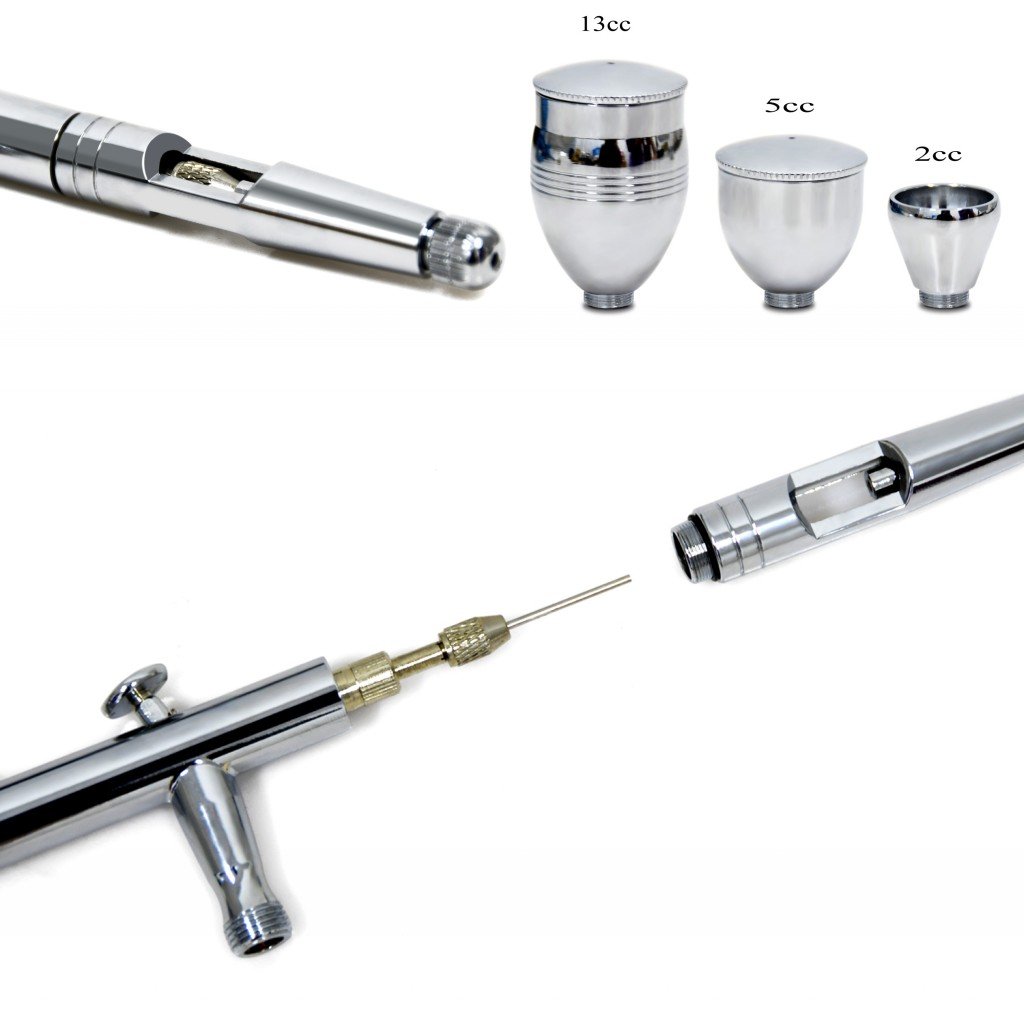 Profi Airbrush Pistole Set 0.3mm 0.5mm 0.8mm, Doppeltwirkender Externe Einstellung, Miniaturpinsel für Kunst Malerei Tattoo
