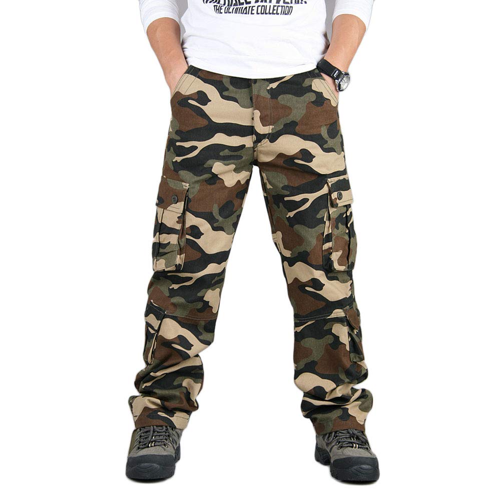 Youcai Men's Khaki Camo Outdoor Scratch-Resistant Tactical Pants Jogging Hiking Cotton Cargo Trousers Multi Pocket Military Camo Combat Work Pants,,42