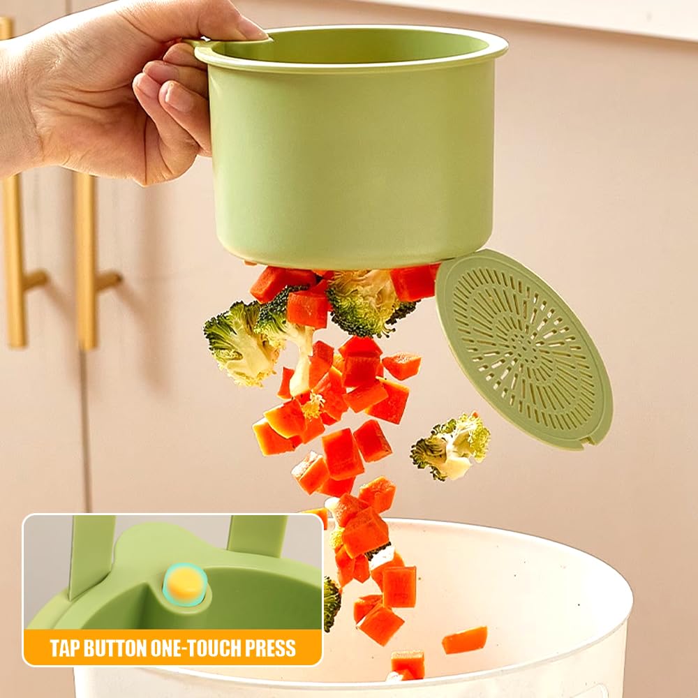 Cestino di scarico per lavello da Appendere, Cestello Filtro per Lavello Cucina, Cestino filtro rimovibile per lavare e scolare, Colino in Plastica Rubinetto con Pulsante a Scatto (Verde)