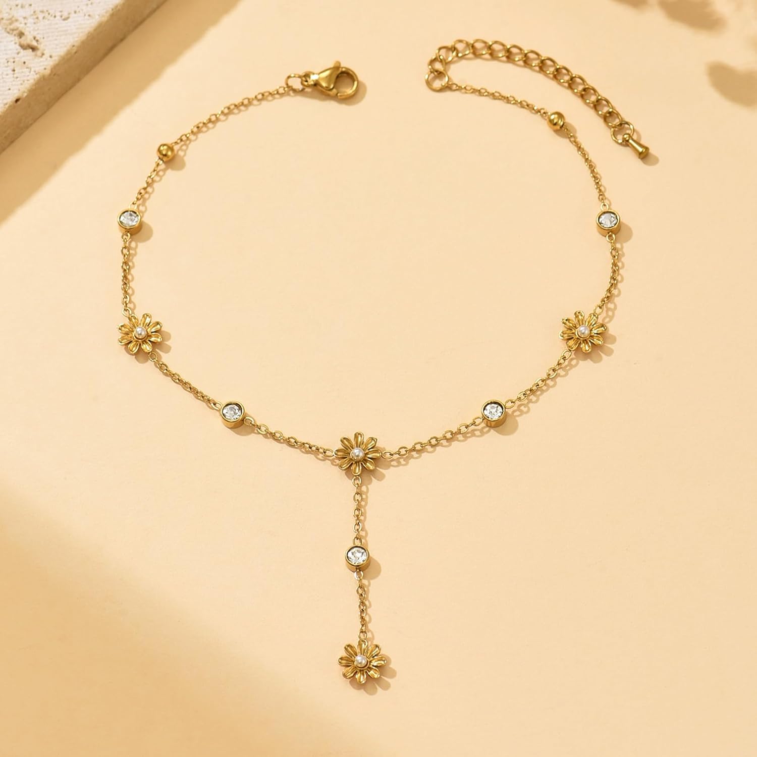 Anklets for Women Dainty CZ Ankle Bracelet 18K Gold Plated Waterproof Boho Dot Star Moon Daisy Ocean Beaded Anklet Trendy Foot Jewelry - Image 6