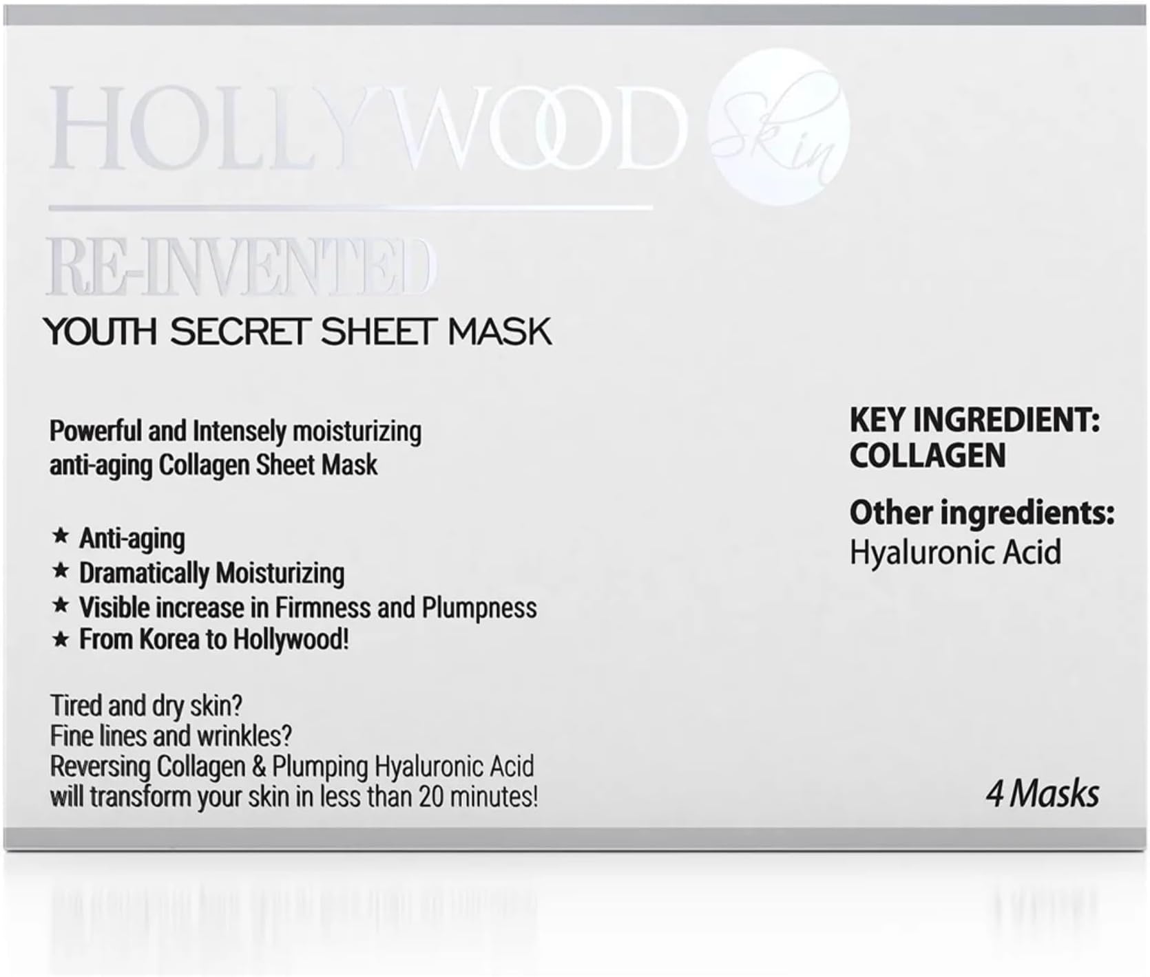2023 AWARD- WINNING Korean Sheet Mask. 5X MORE EFFECTIVE. With Hyaluronic Acid & Collagen. Anti-age skincare face masks. Reduces fine lines & wrinkles. Pack of 4.